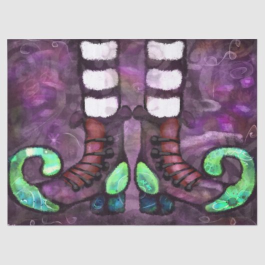 Whimsical Halloween Witch Boots Purple Decoupage 薄葉紙 (正面)