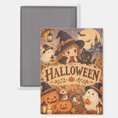 Whimsical Halloween Witch & Friends Magnet マグネット (正面/裏面)