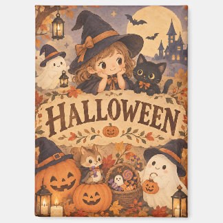 Whimsical Halloween Witch & Friends Magnet マグネット