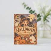 Whimsical Halloween Witch & Friends Post Card ポストカード (スタンド正面)