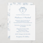  whimsical hand-drawn ブルーイラスト結婚式 招待状 (正面/裏面)