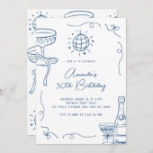Whimsical Hand Drawn 30th Birthday Party 招待状 (正面/裏面)