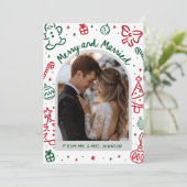 Whimsical Hand Drawn Arch Photo Married and Merry シーズンカード (スタンド正面)
