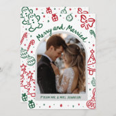 Whimsical Hand Drawn Arch Photo Married and Merry シーズンカード (正面/裏面)
