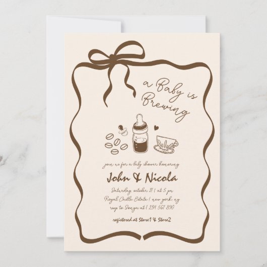 Whimsical Hand Drawn Baby is Brewing Baby Shower 招待状 (正面)