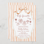 Whimsical Hand Drawn Baby Sprinkle Bow Ribbon 招待状 (正面/裏面)