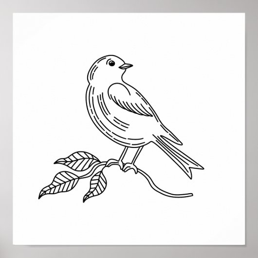 Whimsical Hand-Drawn Bird Illustration Art ポスター (正面)