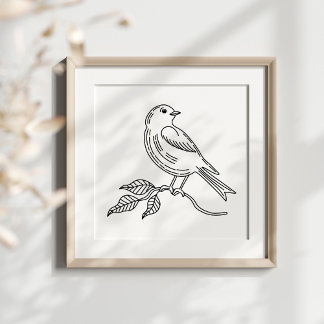 Whimsical Hand-Drawn Bird Illustration Art ポスター
