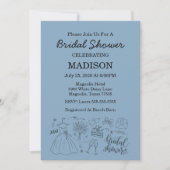 Whimsical Hand Drawn Blue Bridal Shower 招待状 (正面)