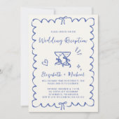 Whimsical Hand Drawn Blue Photo Wedding Reception 招待状 (正面)