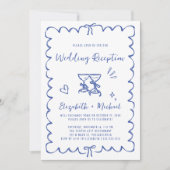 Whimsical Hand Drawn Blue Photo Wedding Reception 招待状 (正面)