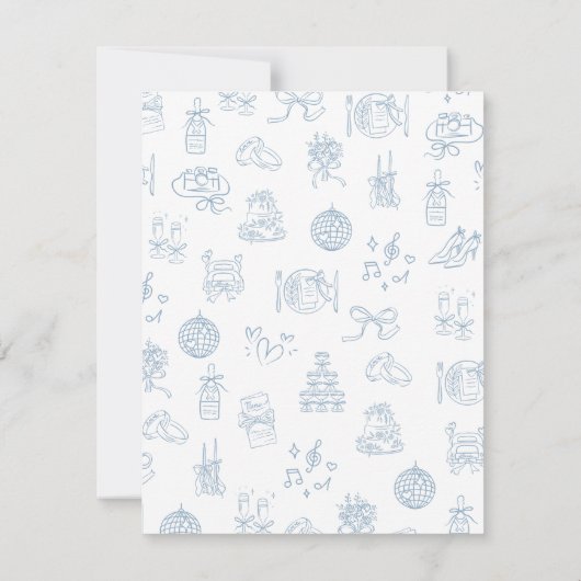 Whimsical Hand Drawn Blue Wedding Detail Cards 出欠カード (裏面)