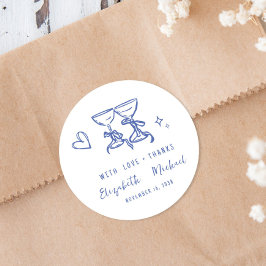 Whimsical Hand Drawn Blue Wedding Thank You ラウンドシール