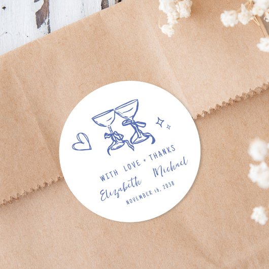 Whimsical Hand Drawn Blue Wedding Thank You ラウンドシール