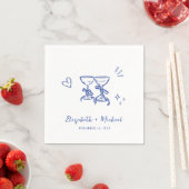 Whimsical Hand Drawn Blue Wine Glasses Wedding スタンダードカクテルナプキン (インサイチュ)