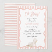 Whimsical Hand Drawn Blush Pink Girl Baby Shower 招待状 (正面/裏面)
