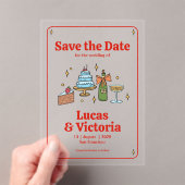 Whimsical Hand Drawn Bold Red Save the Date アクリル招待状 (インサイチュ (ポータブル))