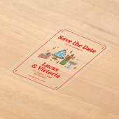 Whimsical Hand Drawn Bold Red Save the Date アクリル招待状 (レイダウン)