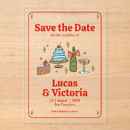 Whimsical Hand Drawn Bold Red Save the Date アクリル招待状