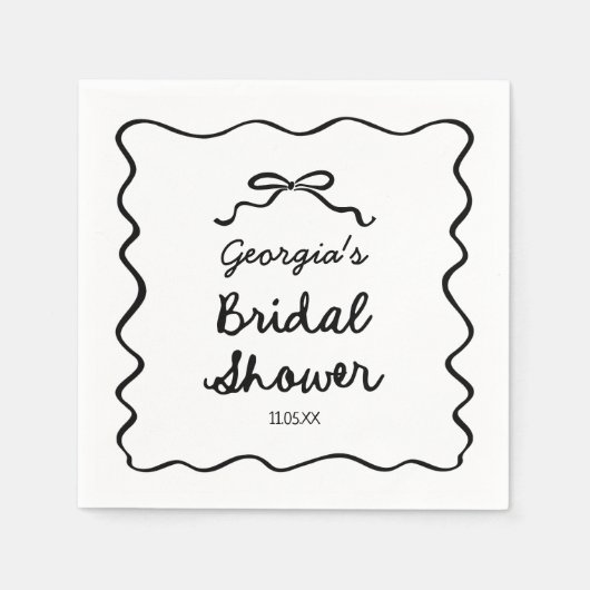 Whimsical Hand Drawn Bow Bridal Shower スタンダードカクテルナプキン (正面)