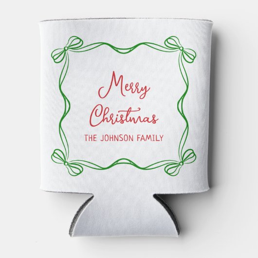 Whimsical Hand Drawn Bow Christmas Gift 缶クーラー (正面)