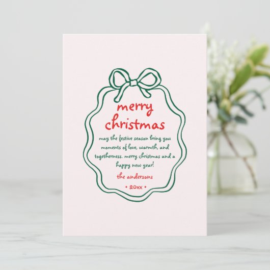 Whimsical Hand Drawn Bow Frame Christmas Photo シーズンカード (スタンド正面)
