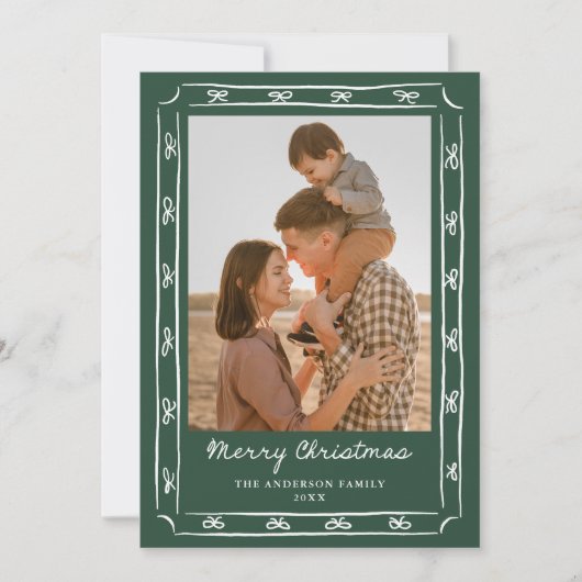 Whimsical Hand-Drawn Bow Frame Green 2 Photo シーズンカード (正面)