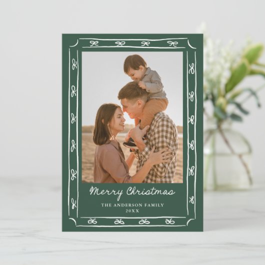 Whimsical Hand-Drawn Bow Frame Green 2 Photo シーズンカード (スタンド正面)