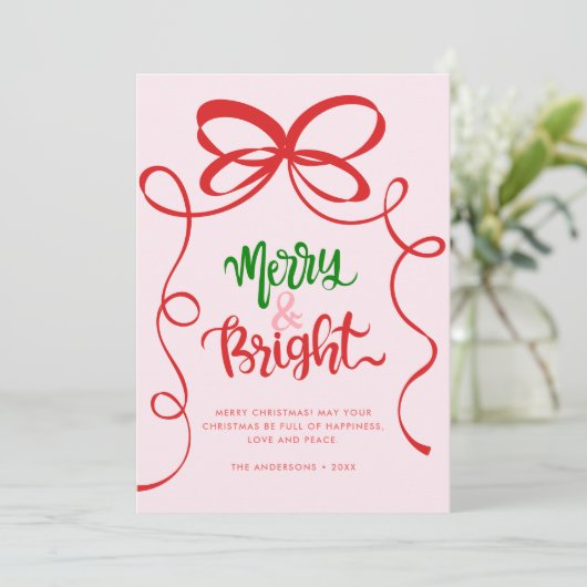 Whimsical Hand Drawn Bow Frame Merry & Bright シーズンカード (スタンド正面)