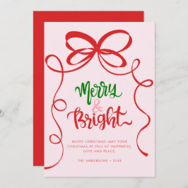 Whimsical Hand Drawn Bow Frame Merry & Bright  シーズンカード