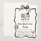 Whimsical Hand Drawn Bow Frame New Year Eve Party 招待状 (正面/裏面)