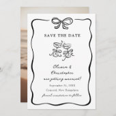 Whimsical Hand Drawn Bow Frame Save the Date 招待状 (正面/裏面)