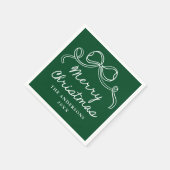 Whimsical Hand-Drawn Bow Green Merry Christmas スタンダードカクテルナプキン (角)