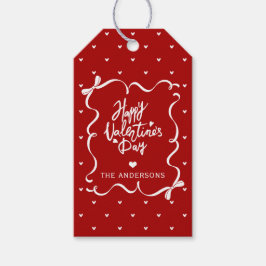 Whimsical Hand Drawn Bow Happy Valentine's Day ギフトタグ