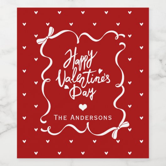 Whimsical Hand Drawn Bow Happy Valentine's Day ワインラベル (シングルラベル)
