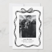 Whimsical Hand Drawn Bow Modern Photo Wedding セーブザデート (正面)