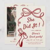 Whimsical Hand Drawn Bow Photo Graduation Party  招待状 (正面/裏面)