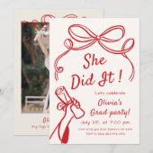 Whimsical Hand Drawn Bow Photo Graduation Party  招待状 (正面/裏面)