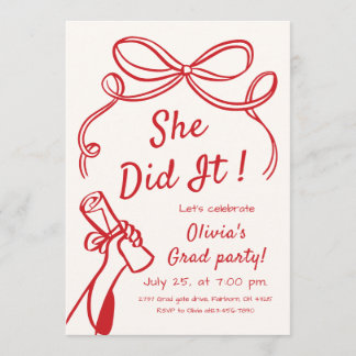 Whimsical Hand Drawn Bow Photo Graduation Party  招待状