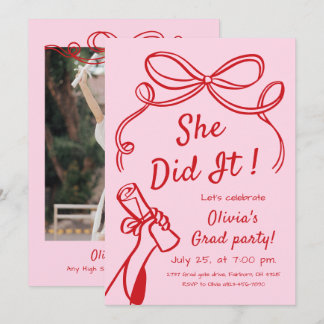 Whimsical Hand Drawn Bow Photo Graduation Party  I 招待状