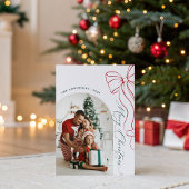 Whimsical Hand Drawn Bow Red Christmas Photo Card シーズンカード