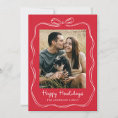 Whimsical Hand-Drawn Bow Red Happy Howlidays Photo シーズンカード (正面)
