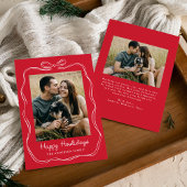 Whimsical Hand-Drawn Bow Red Happy Howlidays Photo シーズンカード