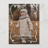 Whimsical Hand-Drawn Bows Merry Christmas Photo シーズンポストカード (正面)