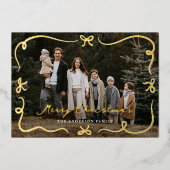 Whimsical Hand-Drawn Bows Merry Christmas Photo 箔シーズンカード (正面)