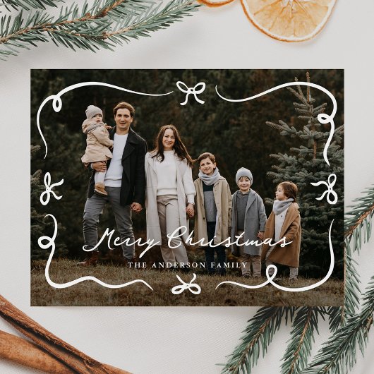 Whimsical Hand-Drawn Bows Photo Christmas シーズンポストカード