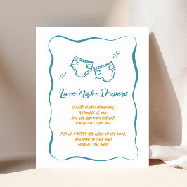 Whimsical Hand Drawn Boy Late Night Diapers Sign ポスター