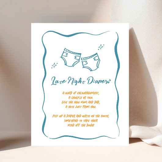 Whimsical Hand Drawn Boy Late Night Diapers Sign ポスター