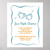 Whimsical Hand Drawn Boy Late Night Diapers Sign ポスター (正面)
