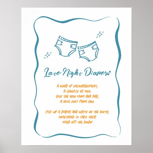 Whimsical Hand Drawn Boy Late Night Diapers Sign ポスター (正面)